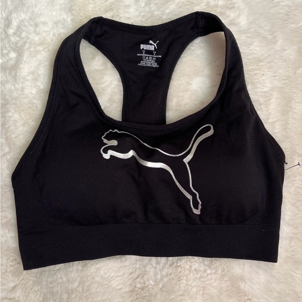 Puma Black Racerback Sports Bra with Silver Logo